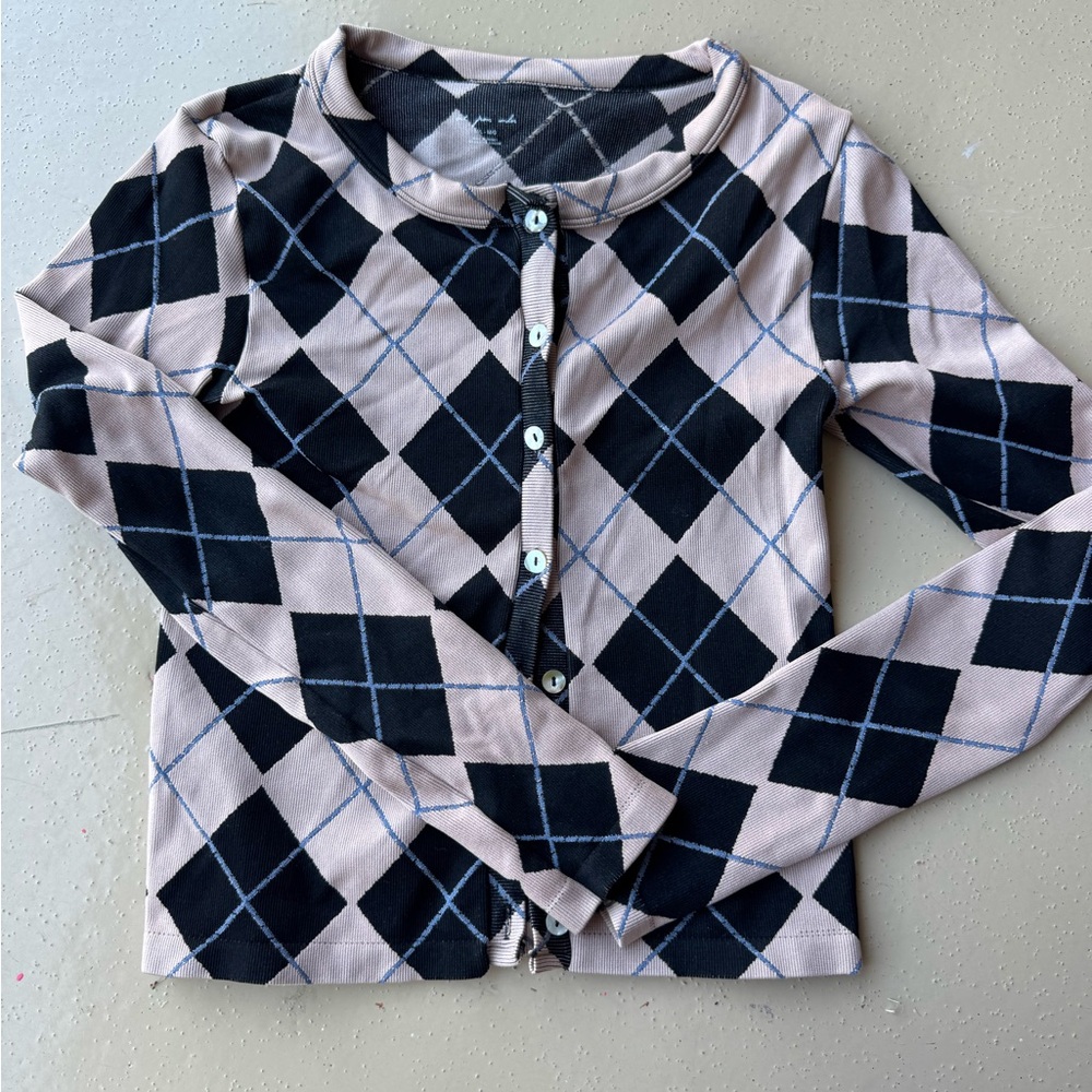 Urban Outfitters Argyle Knit Sweater in Black and Cream